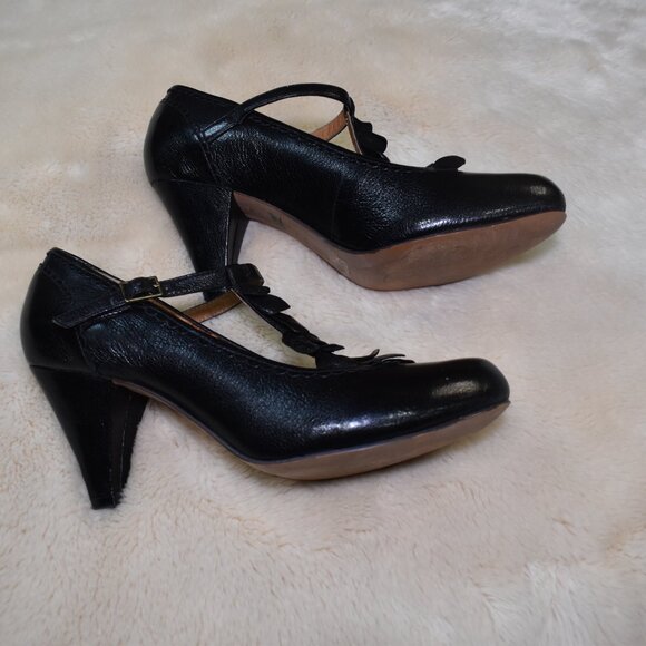 Clarks Indigo Black Leather Mary Jane Heels Size 9 Comfort Dress Shoes - Picture 2 of 13